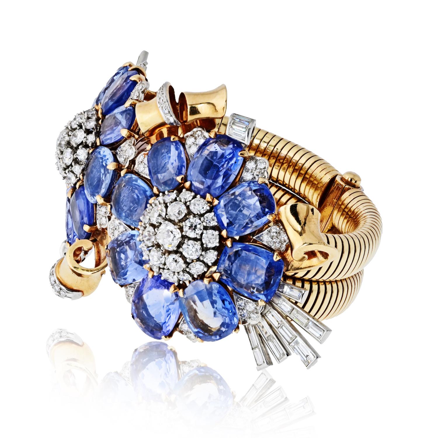 Trabert & Hoeffer Mauboussin Zafiro Y Diamante Pulsera Retro Corte oval en venta