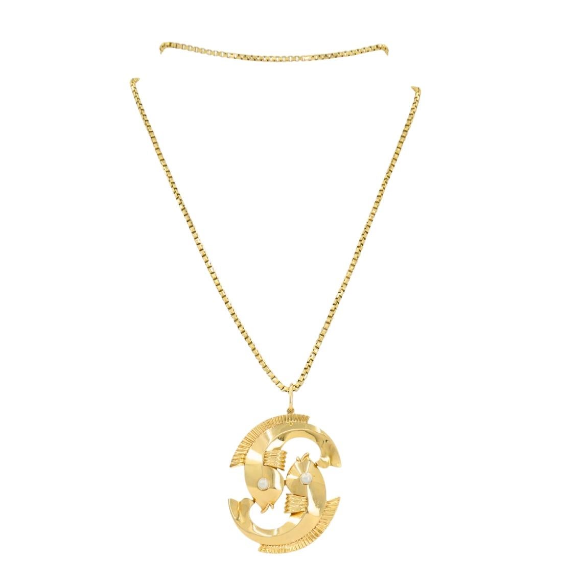 Trabert and Hoeffer Ciondolo con pezzi in oro 18k Collana a catena 14k In condizioni ottime in vendita a Beverly Hills, CA