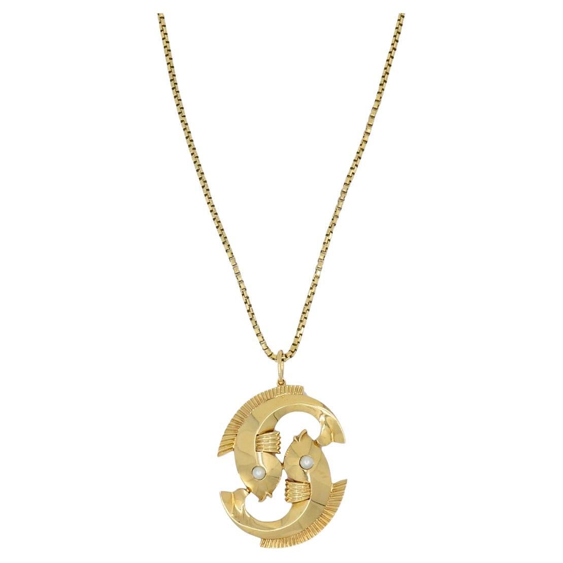 Trabert and Hoeffer Ciondolo con pezzi in oro 18k Collana a catena 14k in vendita