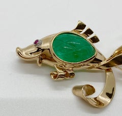Trabert & Hoeffer Mauboussin 14 Karat Gold Emerald Reflection Fish Brooch