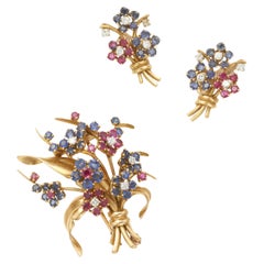 Vintage Trabert & Hoeffer / Mauboussin 18k Gold with Diamond & Gemstones Jewelry Set