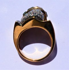 Trabert & Hoeffer Mauboussin 1940s Emerald Diamond Domed Rose Gold Cocktail Ring