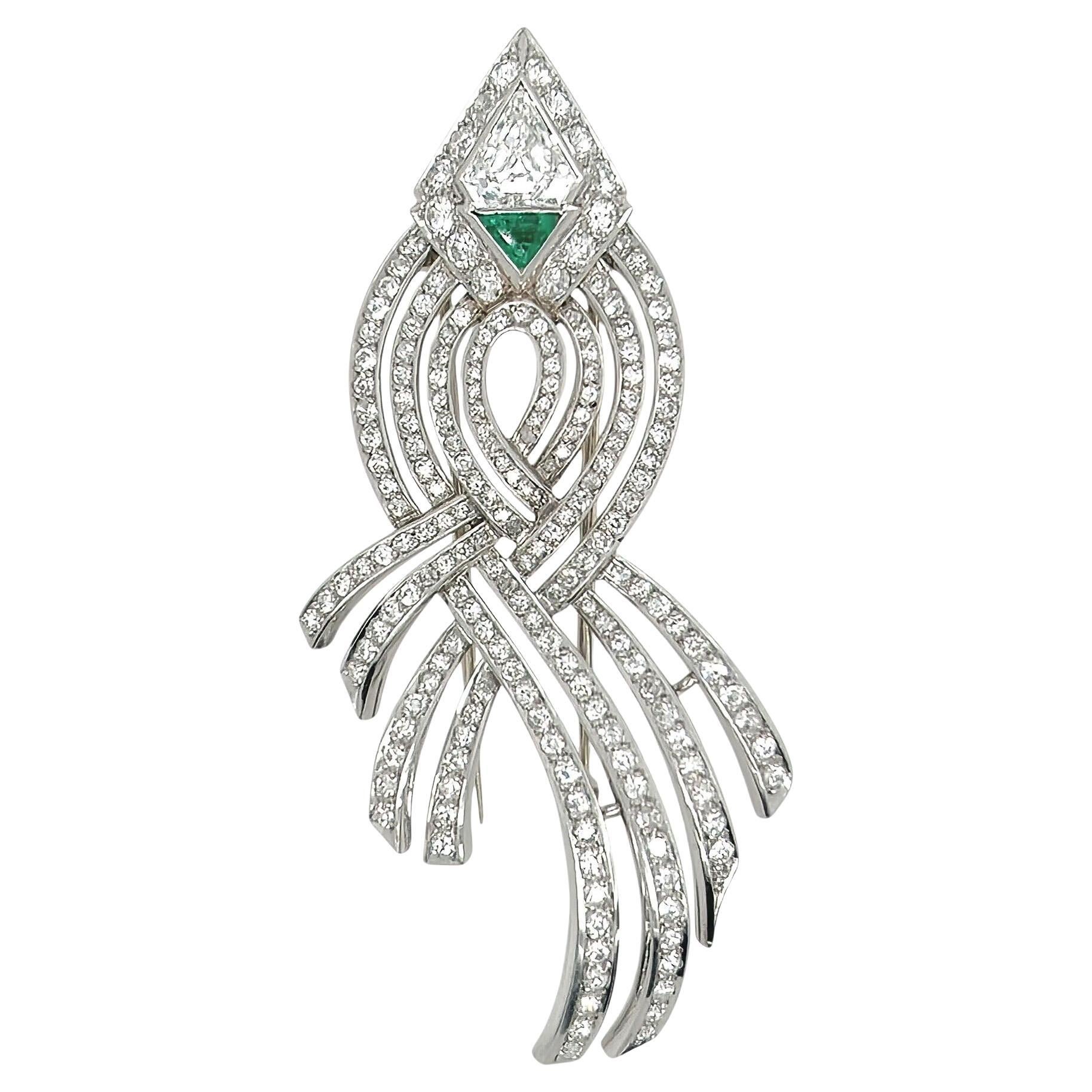 TRABERT & HOEFFER-MAUBOUSSIN Emerald Diamond Platinum Brooch