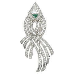 TRABERT & HOEFFER-MAUBOUSSIN Emerald Diamond Platinum Brooch