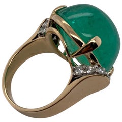 Vintage Trabert & Hoeffer, Mauboussin Gold, Cabochon Emerald and Diamond Ring