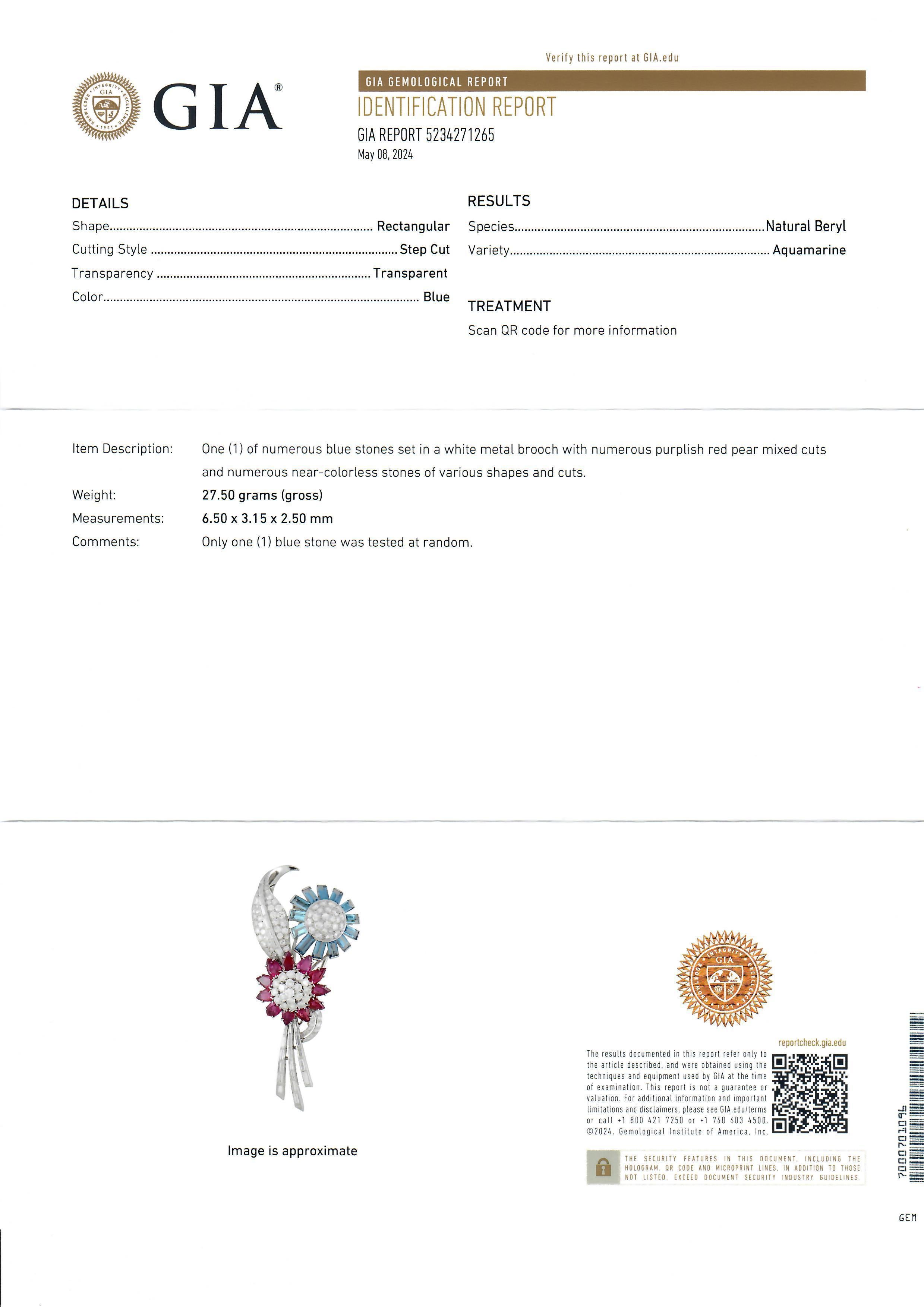 Trabert & Hoeffer Mauboussin Platinum GIA Ruby Aquamarine Diamond Flower Brooch For Sale 8