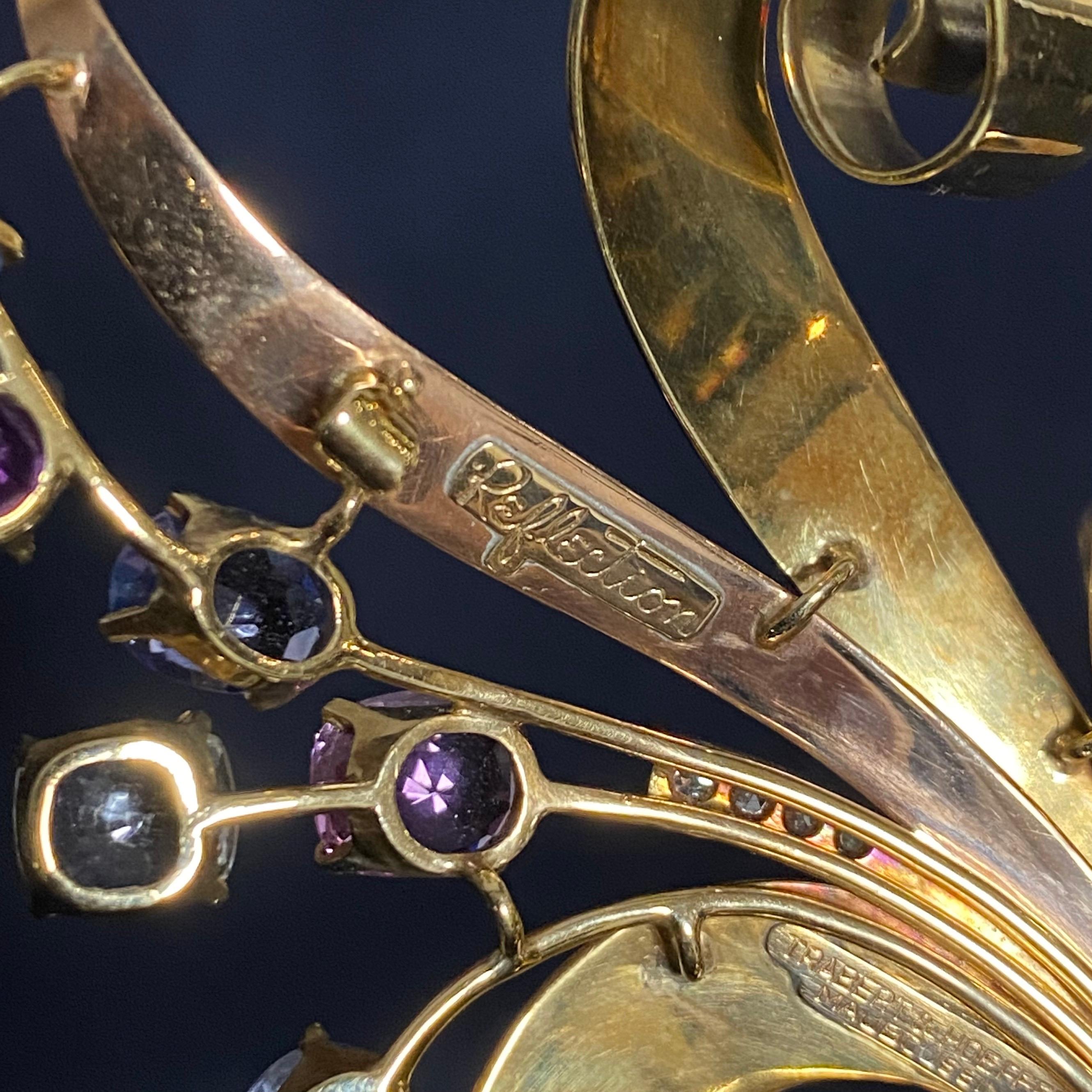 Trabert & Hoeffer Mauboussin Broche rétro réflectrice en or avec saphirs et diamants, années 1940 en vente 6