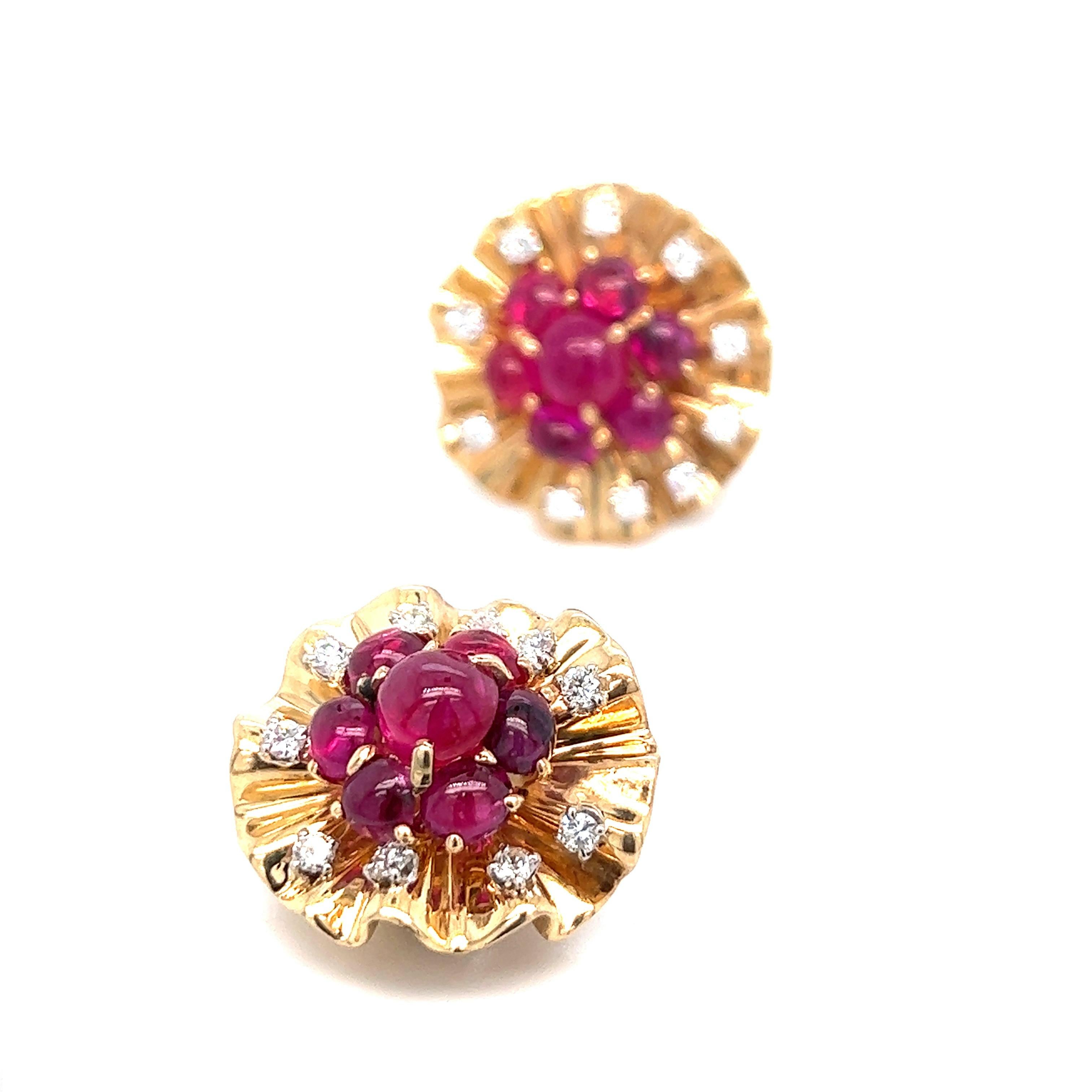Trabert & Hoeffer Mauboussin Ruby Diamond Gold Ear Clips In Excellent Condition For Sale In New York, NY