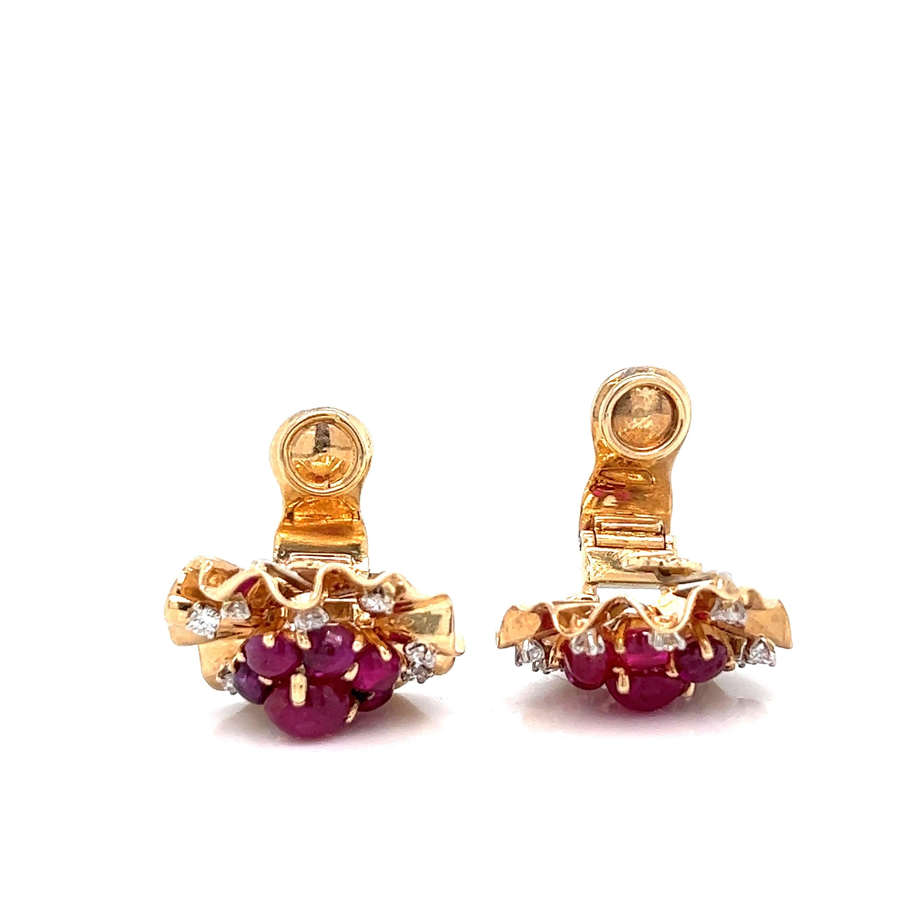 Trabert & Hoeffer Mauboussin Ruby Diamond Gold Ear Clips For Sale 1
