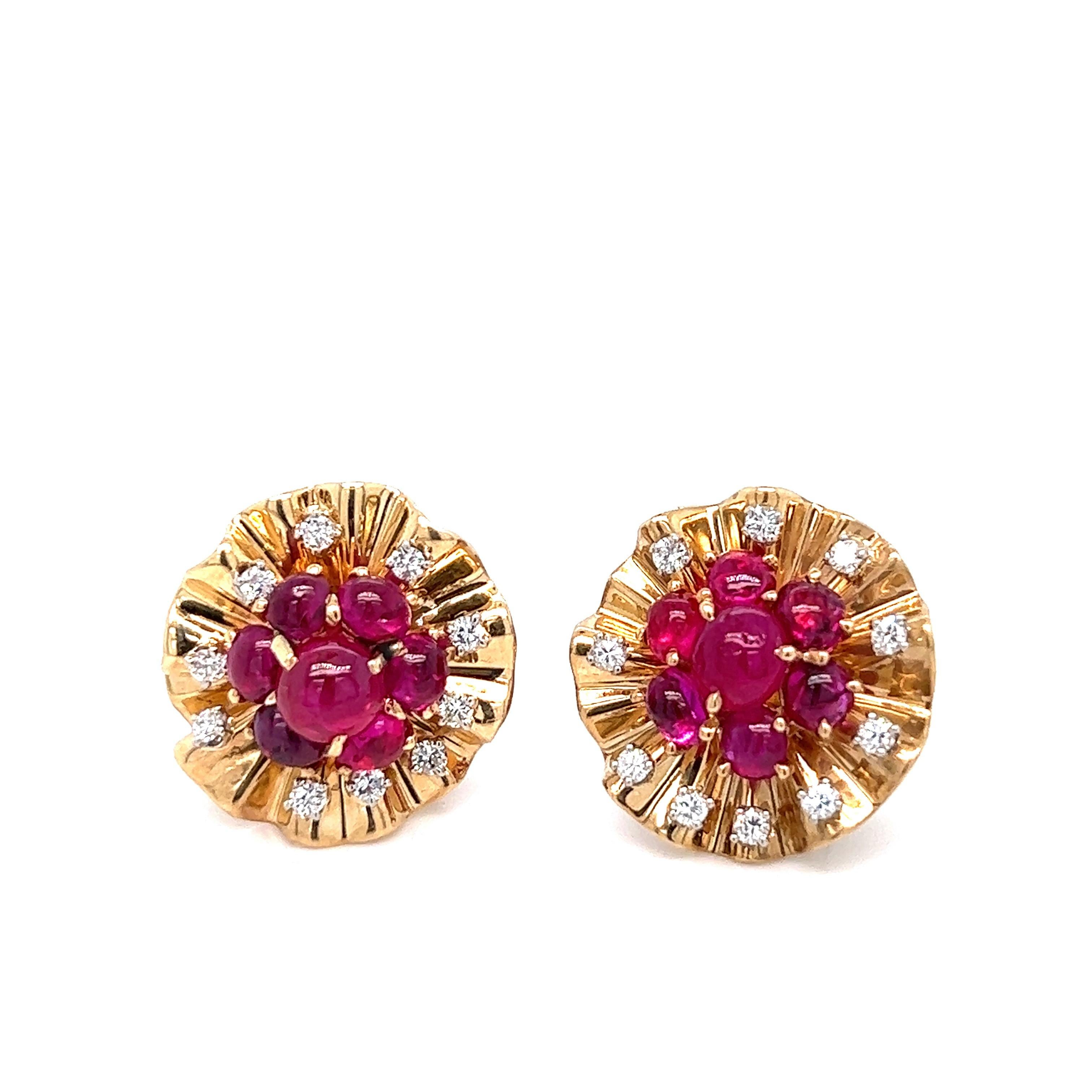 Trabert & Hoeffer Mauboussin Ruby Diamond Gold Ear Clips For Sale 2