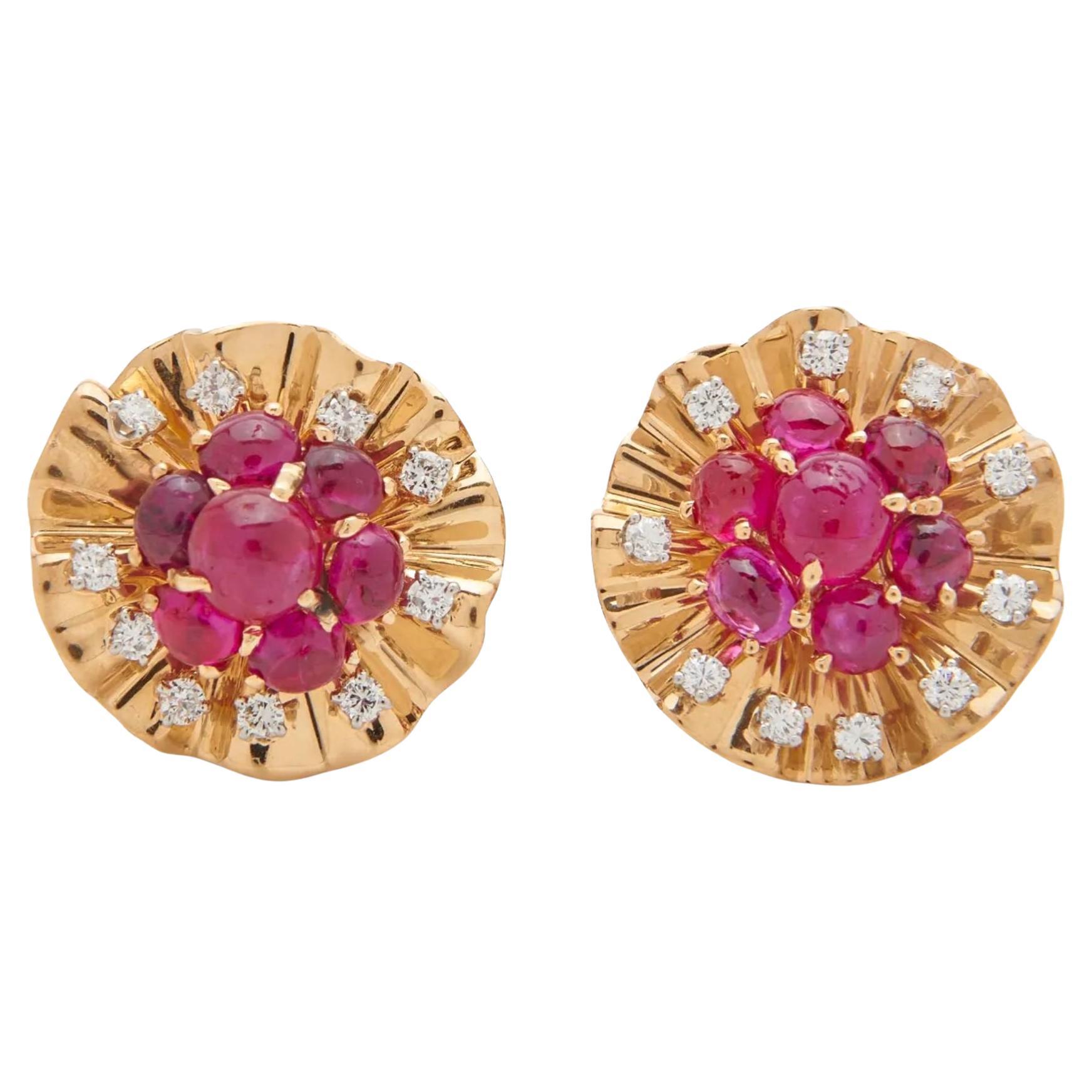 Trabert & Hoeffer Mauboussin Ruby Diamond Gold Ear Clips For Sale