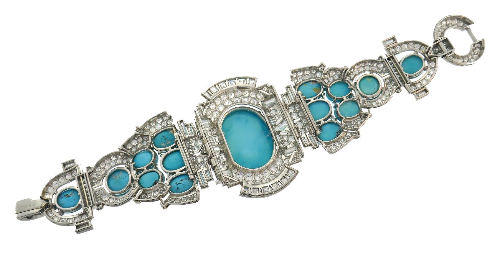 Trabert & Hoeffer-Mauboussin Bracelet vintage en platine, turquoise persane et diamant en vente 4