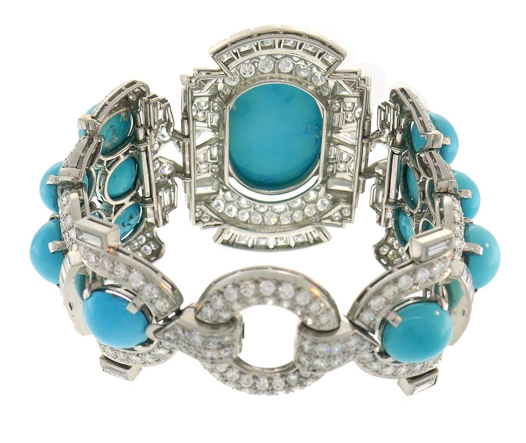 Trabert & Hoeffer-Mauboussin Bracelet vintage en platine, turquoise persane et diamant en vente 2