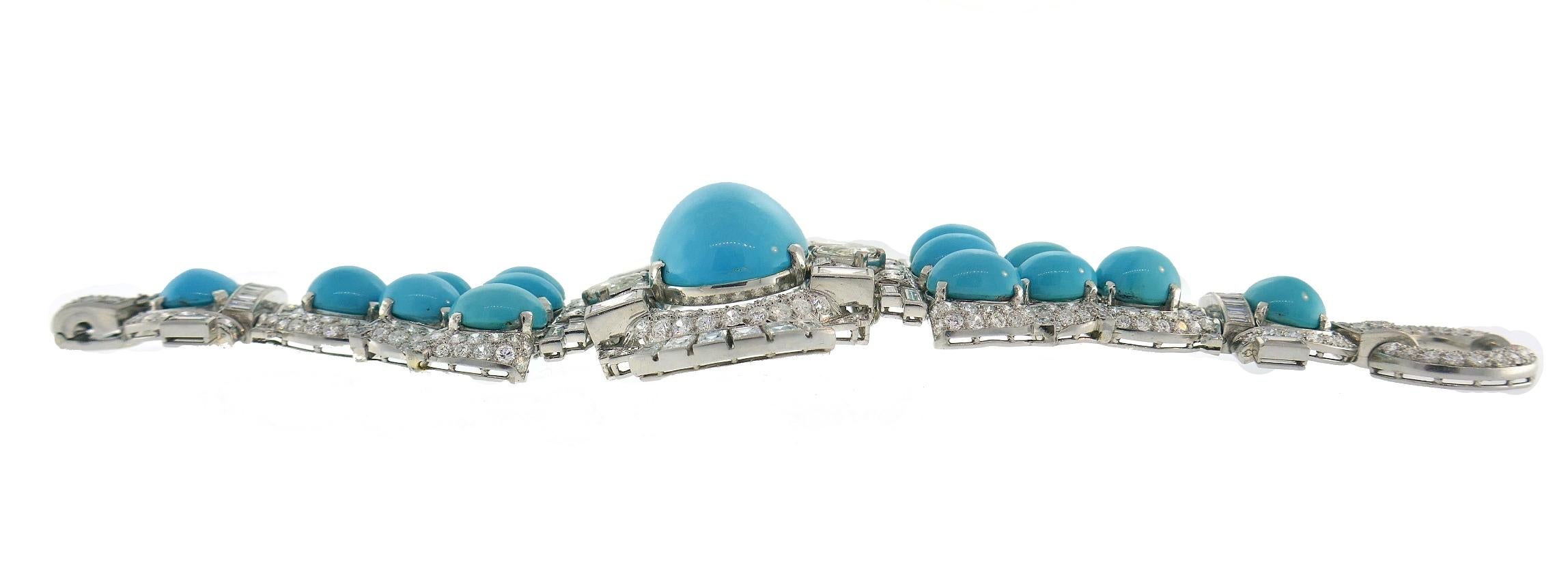 Trabert & Hoeffer-Mauboussin Bracelet vintage en platine, turquoise persane et diamant en vente 3