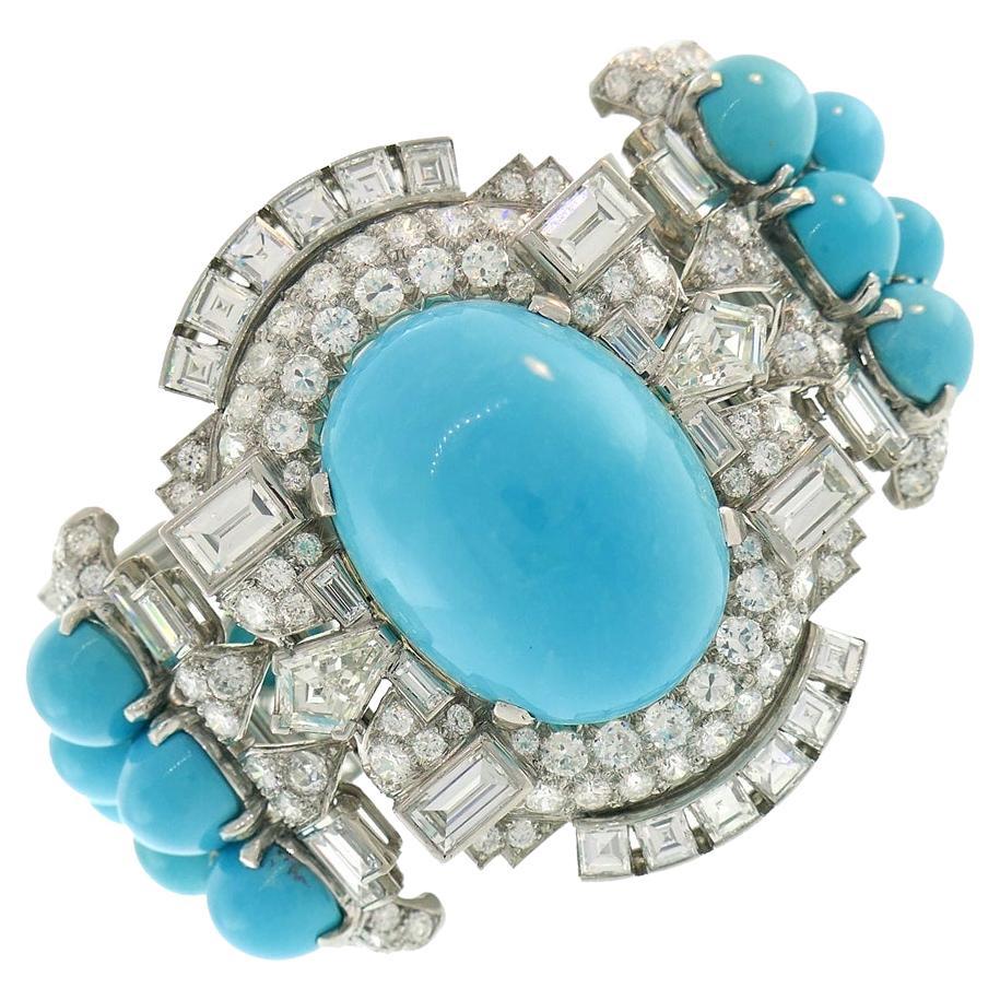 Vintage Trabert & Hoeffer-Mauboussin Bracelet Platinum Persian Turquoise Diamond For Sale