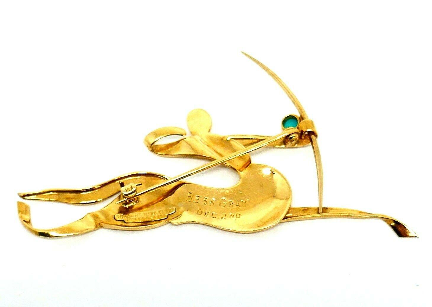 Trabert & Hoeffer Mauboussin Yellow Gold Turquoise Sagittarius Brooch In Excellent Condition In Beverly Hills, CA