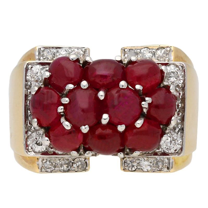 Trabert & Hoeffer with Mauboussin Burmese Ruby Cocktail Ring, circa 1940. For Sale