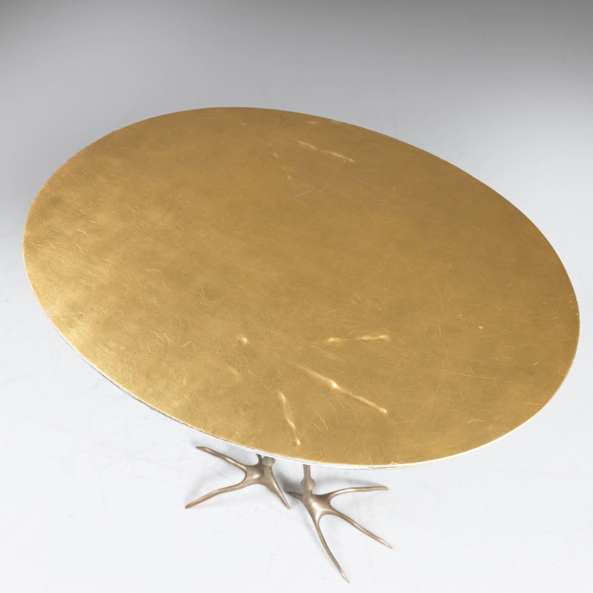 Organic Modern TRACCIA “Bird Leg” Surreal Gold Leaf and Bronze End Table, Italy For Sale