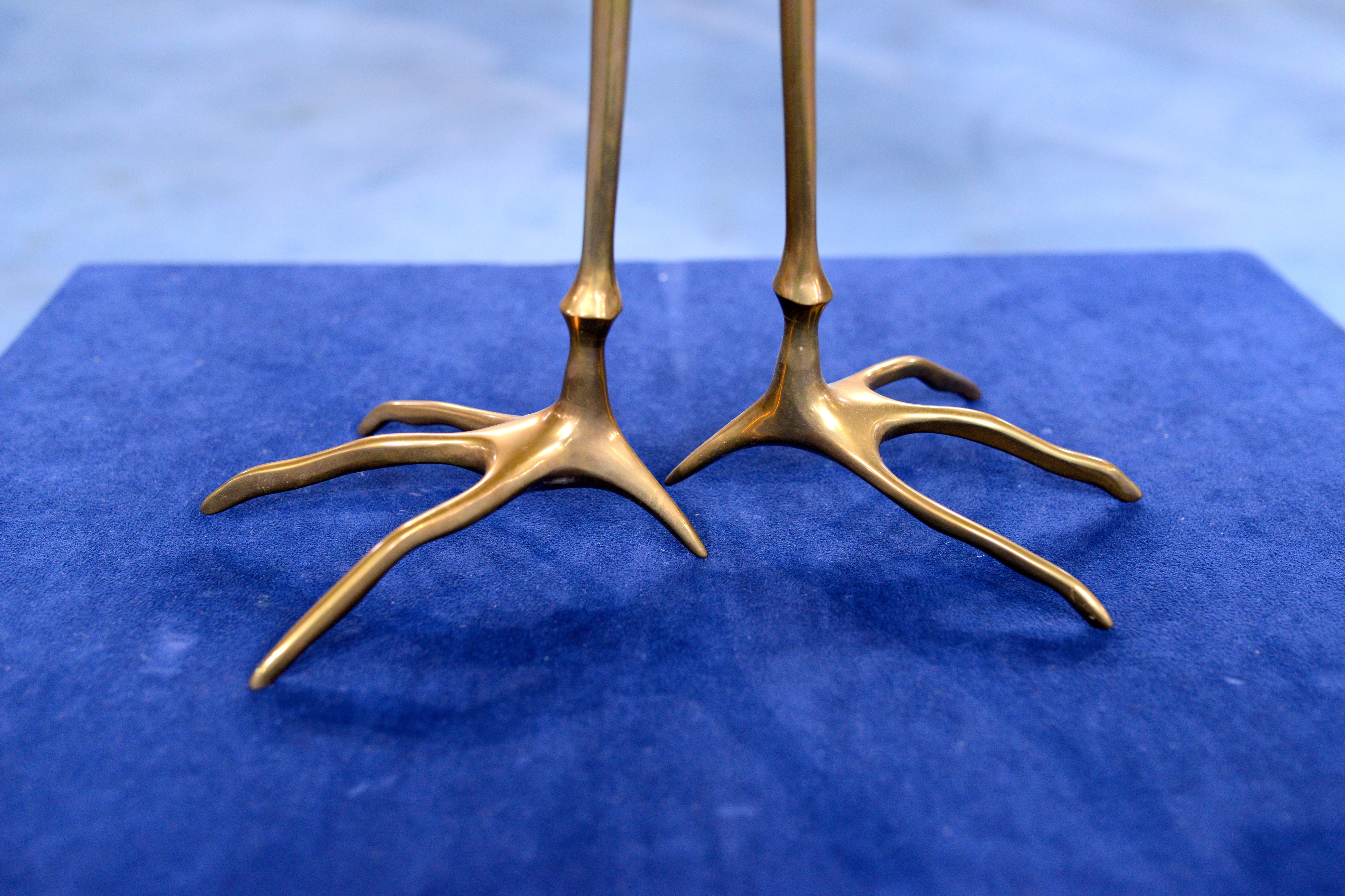 Italian TRACCIA “Bird Leg” Surreal Gold Leaf and Bronze End Table, Italy For Sale