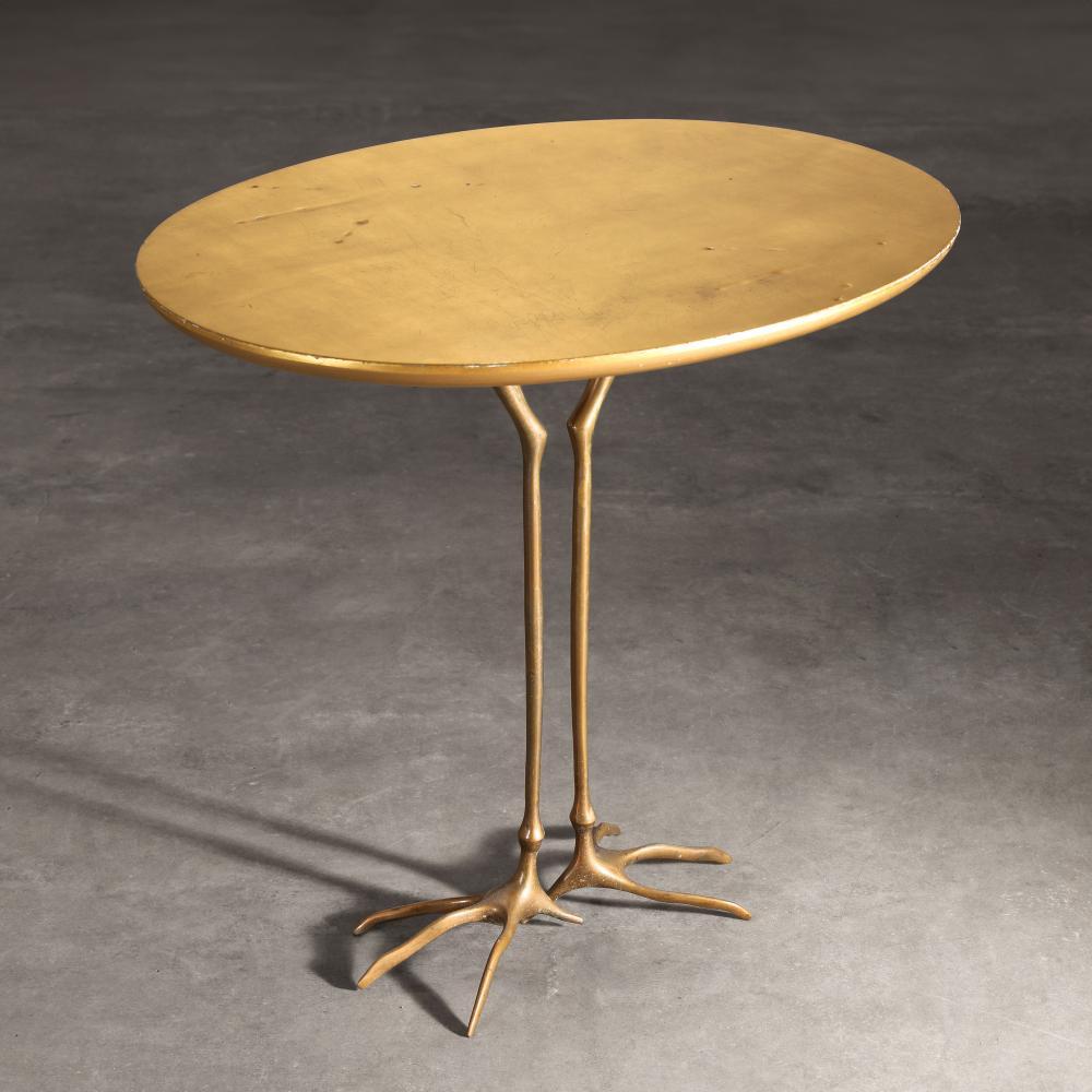 Mid-20th Century TRACCIA “Bird Leg” Surreal Gold Leaf and Bronze End Table, Italy For Sale