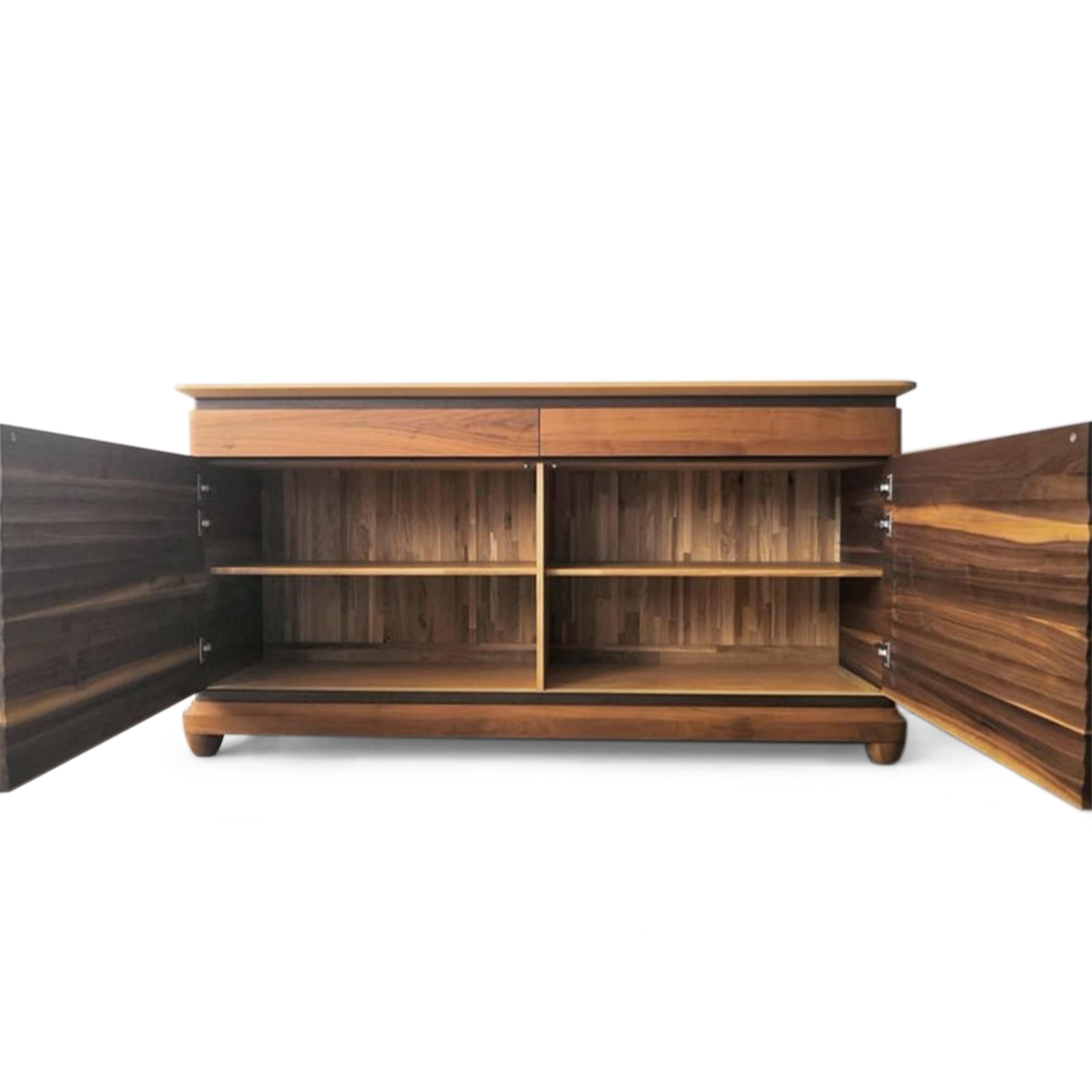 Modern Traccia Solid Wood Sideboard, Walnut in Natural Finish, Contemporary For Sale