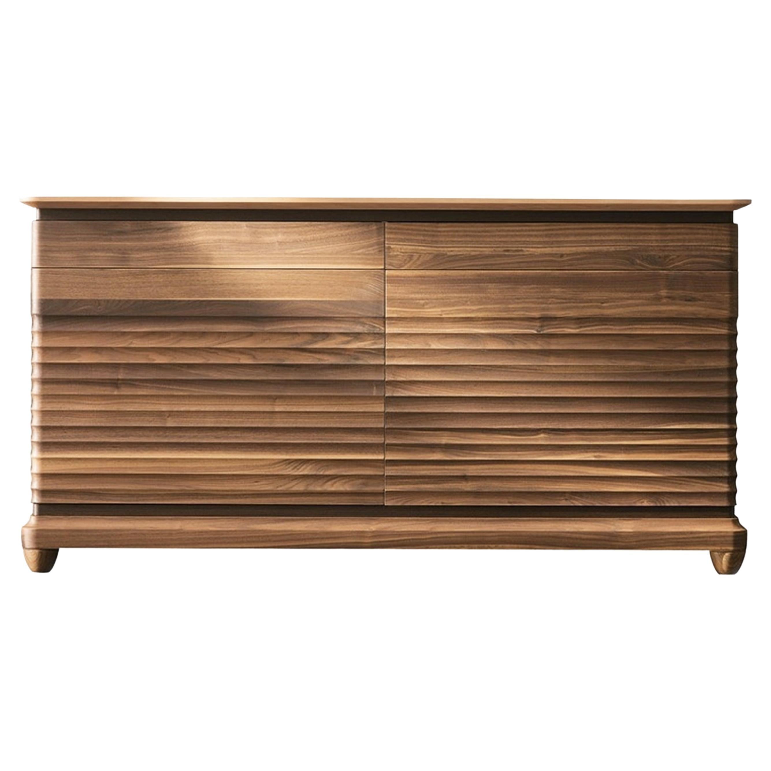 Traccia Solid Wood Sideboard, Walnut in Natural Finish, Contemporary