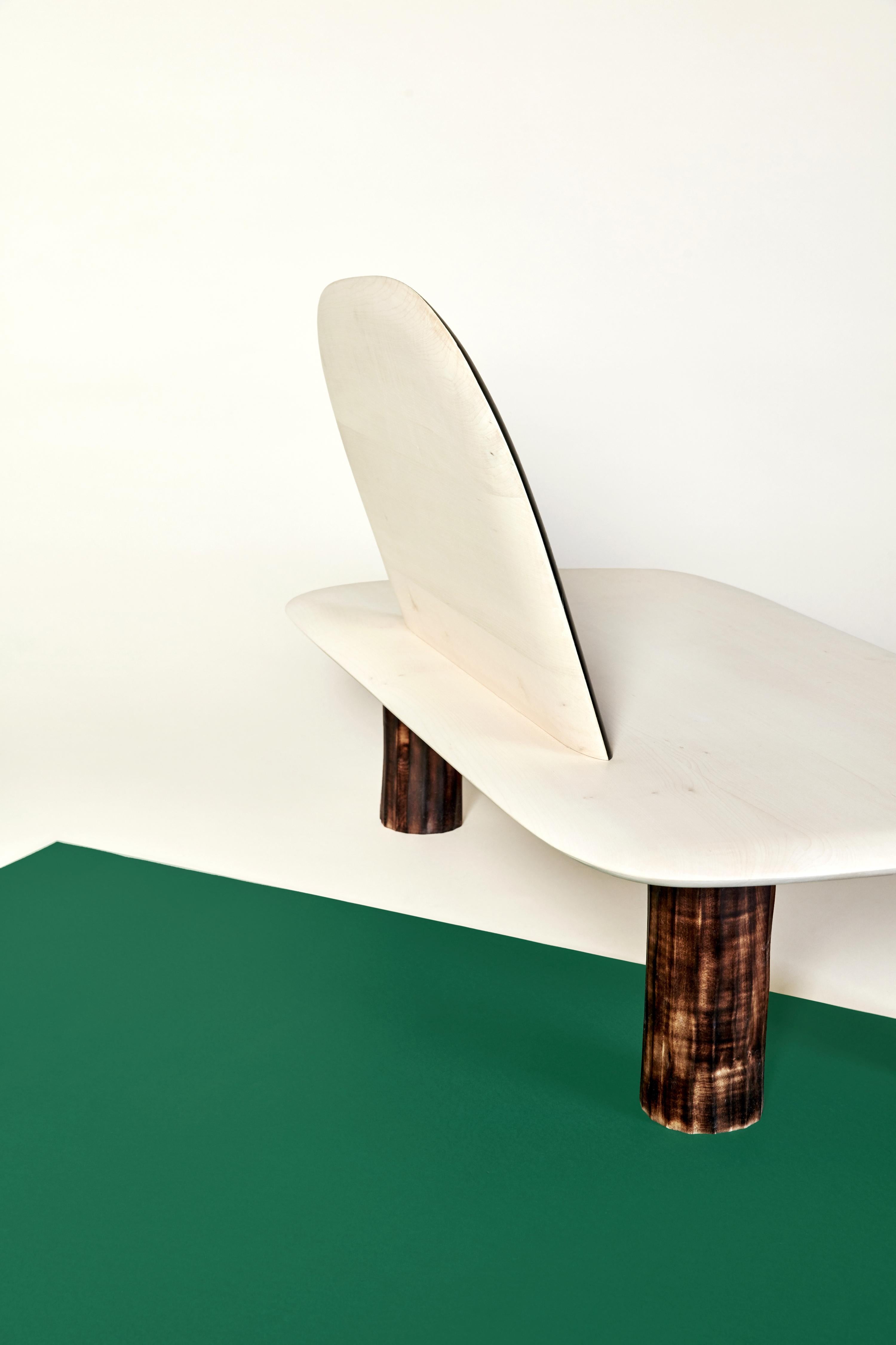 Trace unique low bench, Albane Salmon
Dimensions: L 87 x P 50.5 x H 22.5 / 54.5 cm
Solid sycamore
One of a kind.
Variations possible on demand

Hoodoo side table / pedestal
Hoodoo is a side table inspired by the eponymous