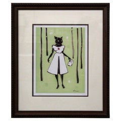 Vintage Tracee Mae Miller Who's to Say Cat Nurse Signed Silkscreen 71/250 Framed
