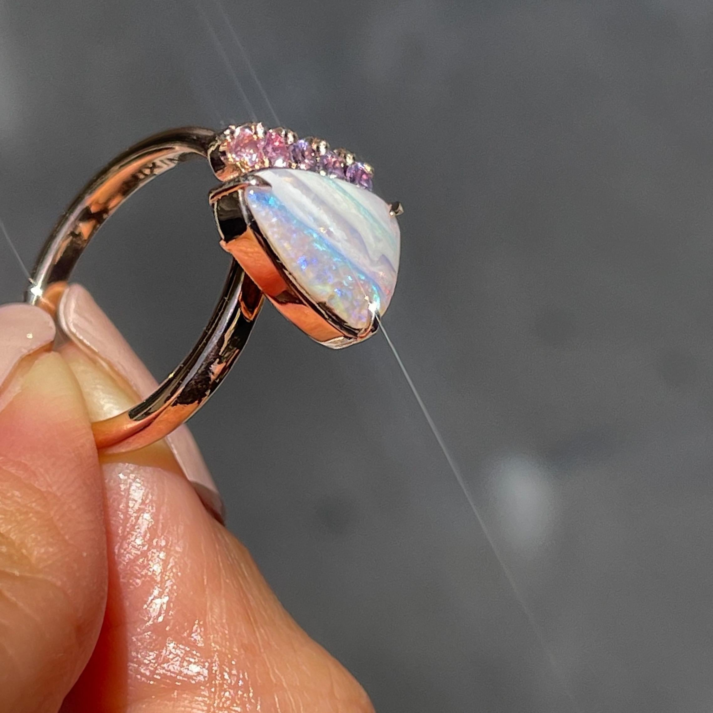 Traces of Love Australian Opal Engagement Ring in Rose Gold by NIXIN Jewelry For Sale 4
