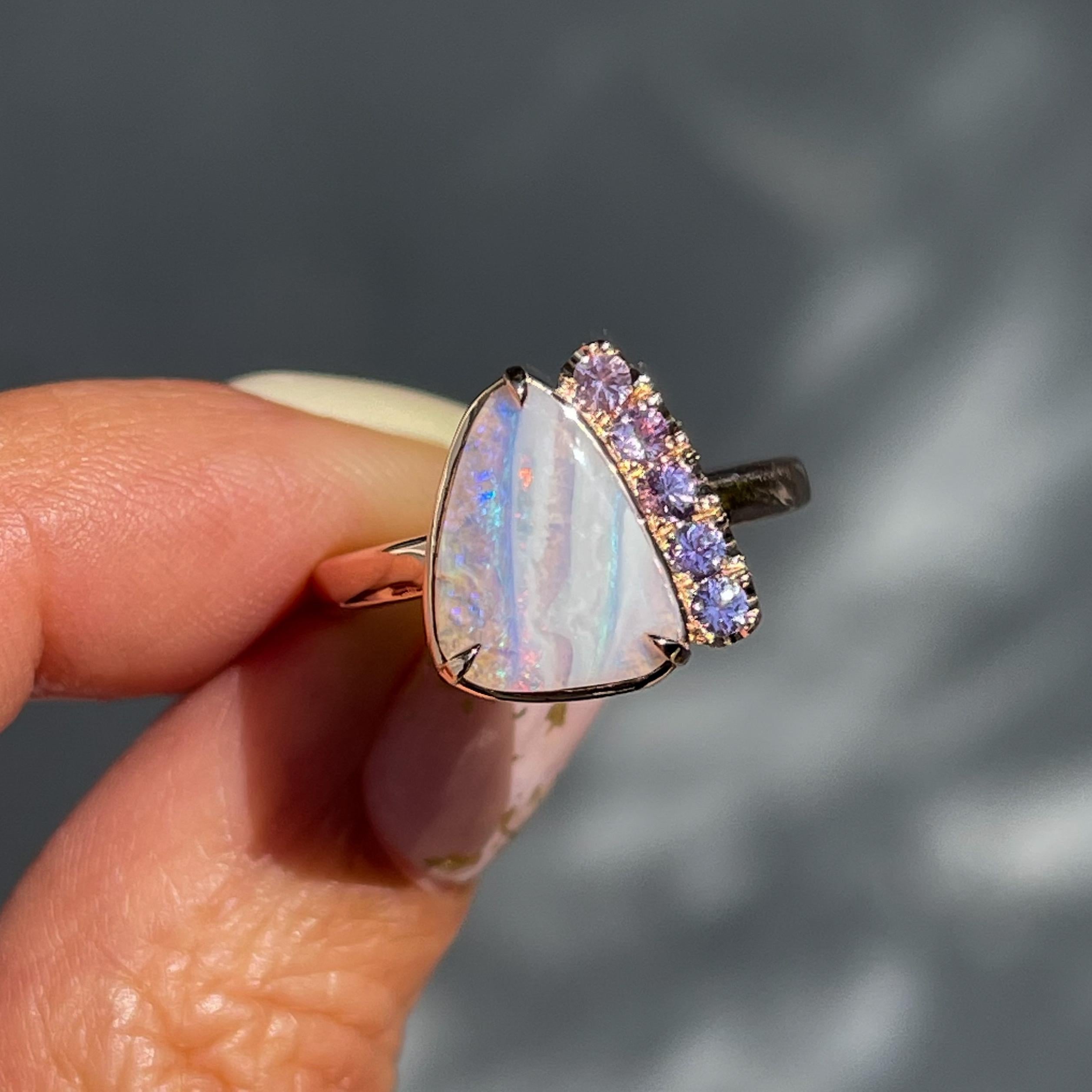 Contemporary Traces of Love Australian Opal Engagement Ring in Rose Gold by NIXIN Jewelry For Sale