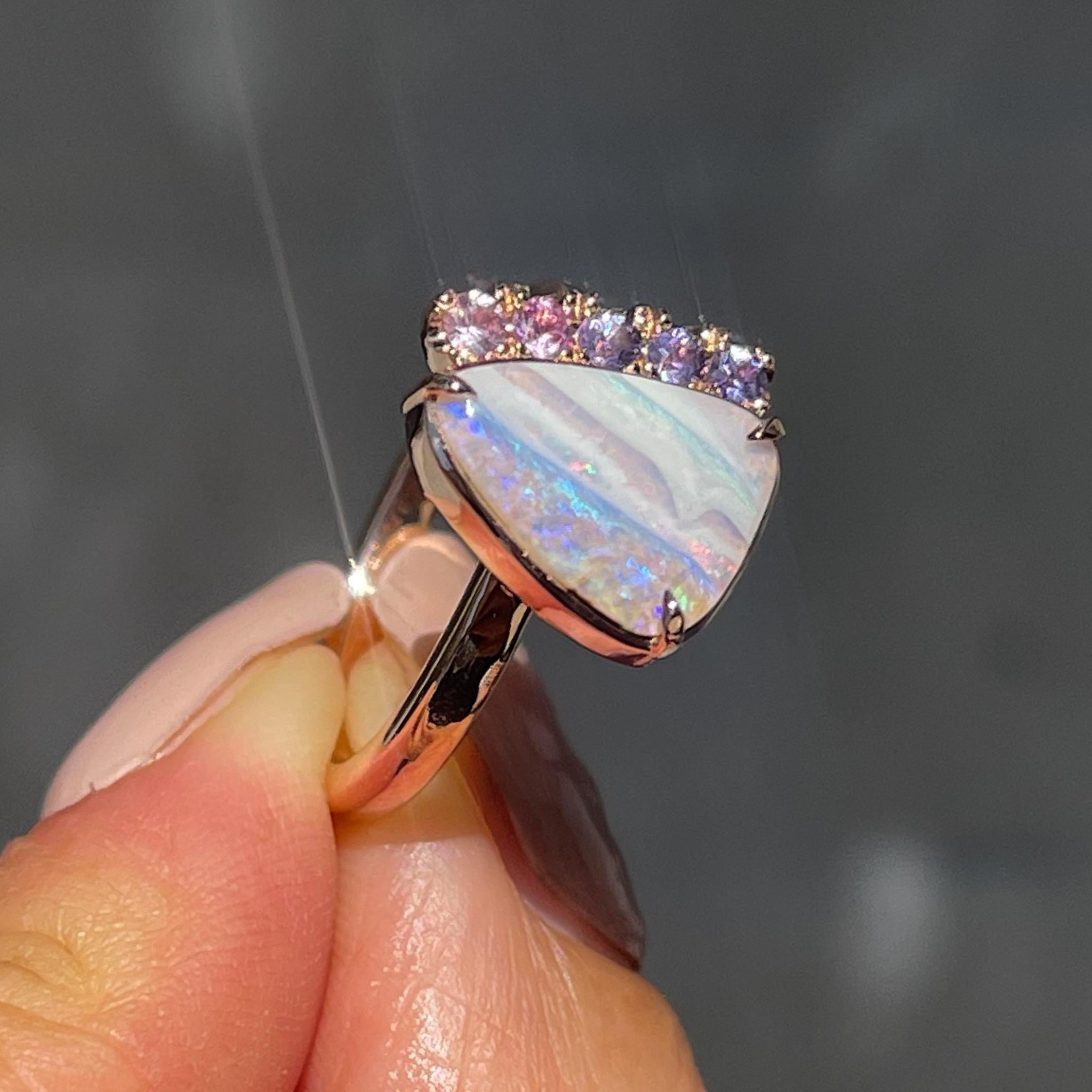 Brilliant Cut Traces of Love Australian Opal Engagement Ring in Rose Gold by NIXIN Jewelry For Sale