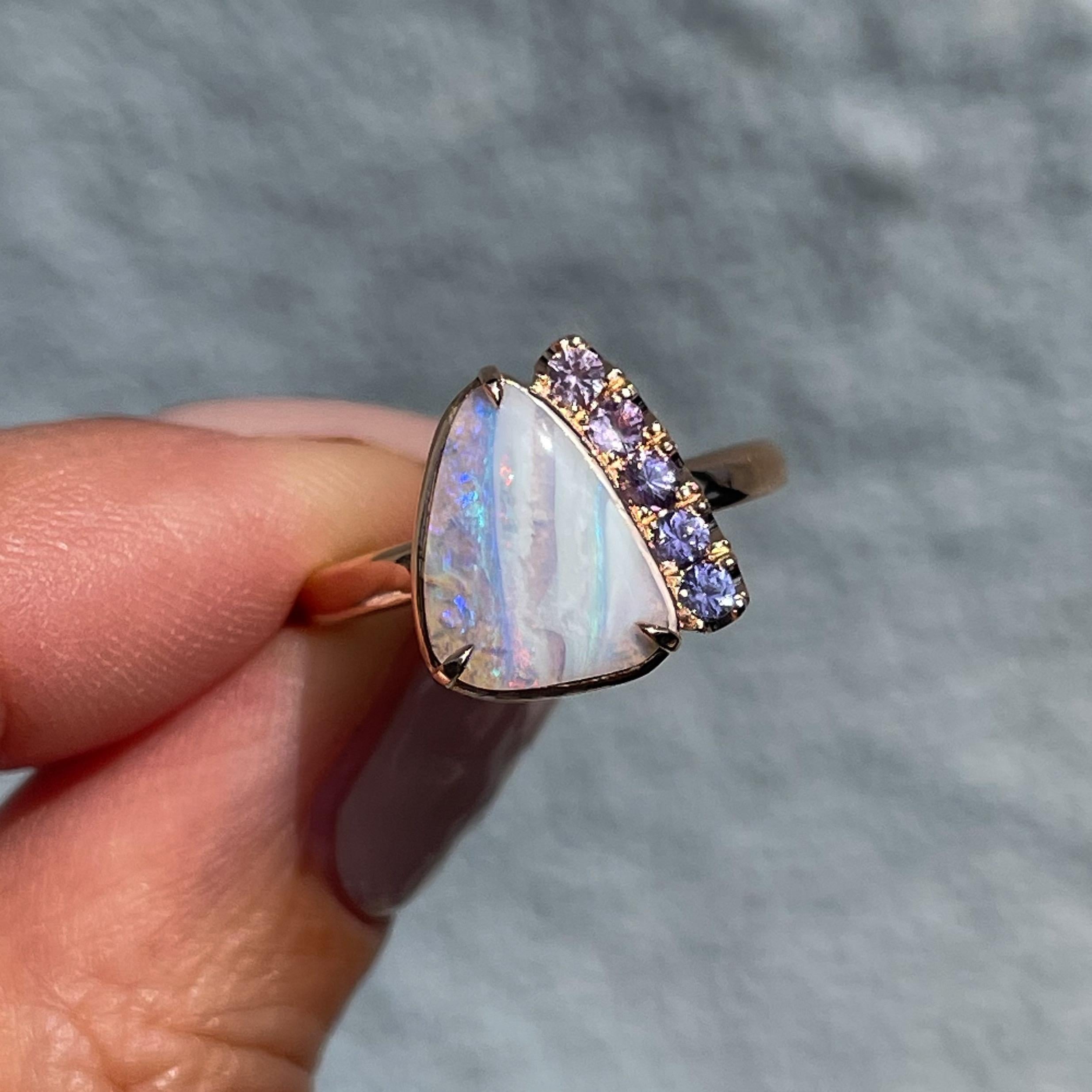 Traces of Love Australian Opal Engagement Ring in Rose Gold by NIXIN Jewelry For Sale 3