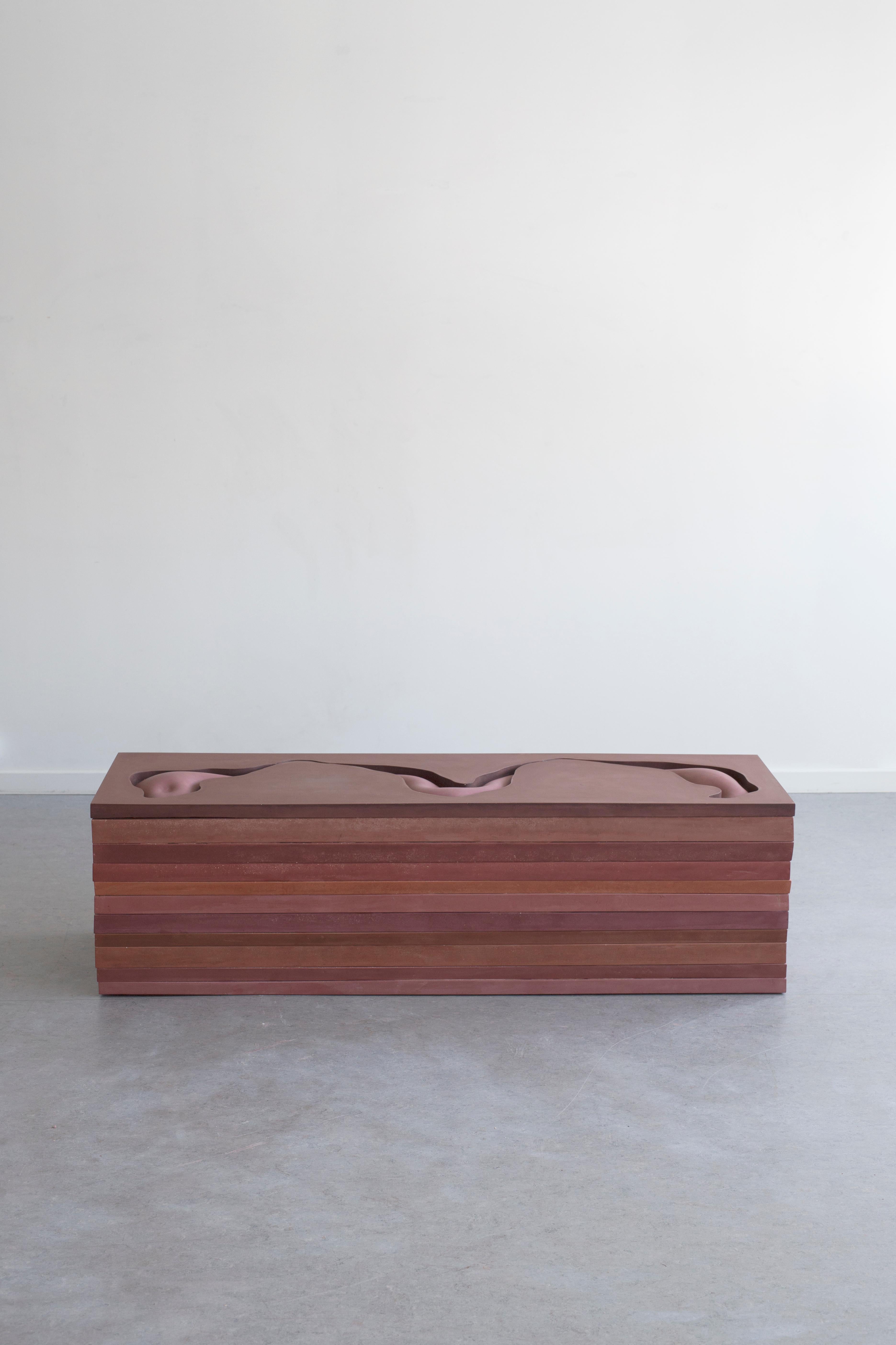 Unique and handmade jesmonite bench by Swedish artist Hilda Hellström. One out of a series of two. Part of the exhibition The Science of Imaginary Solutions, August - September 2019.

About Hilda Hellström:
Hellström's (b. 1984 Gothenburg,