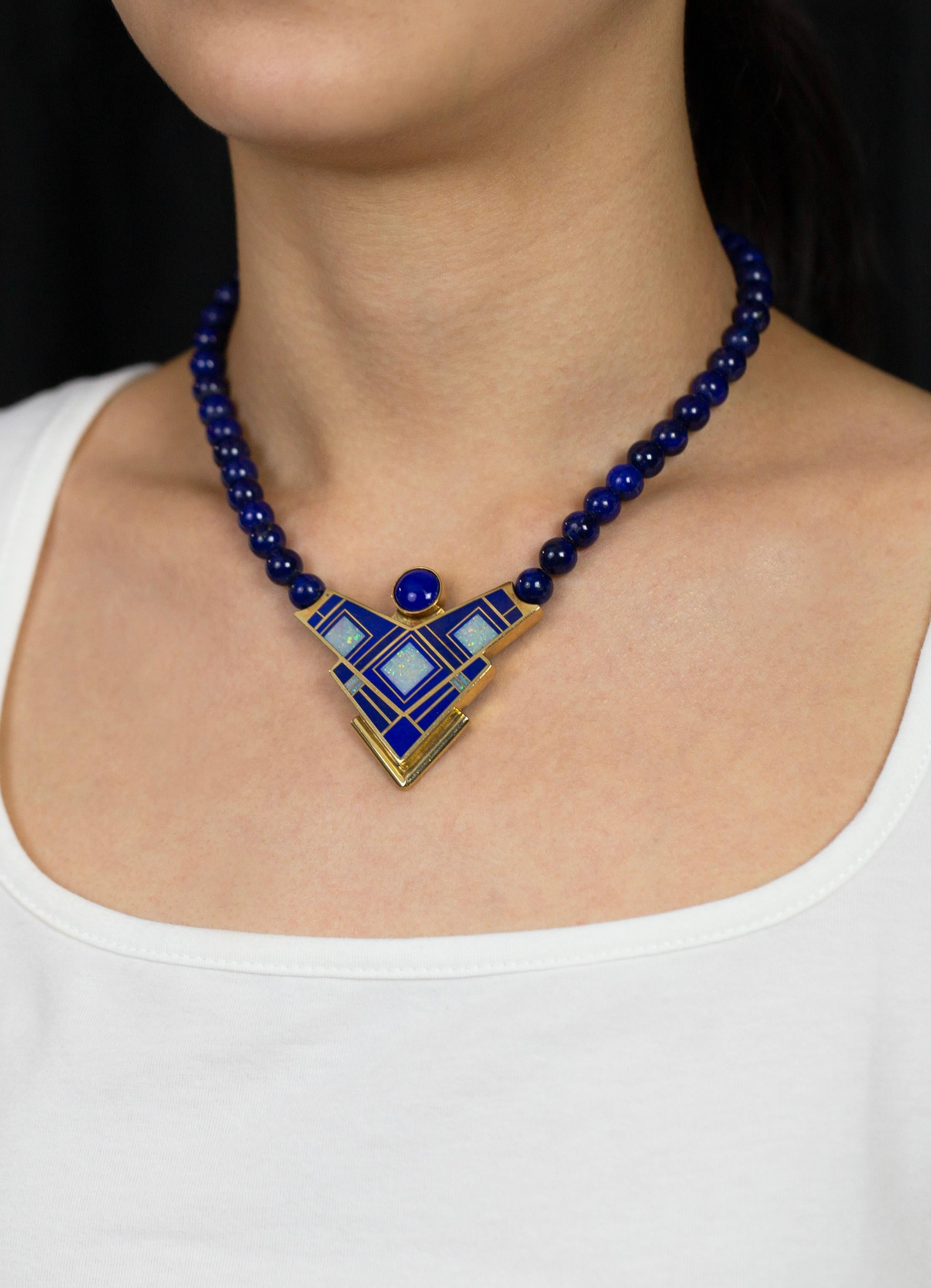 Tracey Designs Halskette mit Navajo-Lapislazuli-Perlen, Gold und Emaille Damen im Angebot