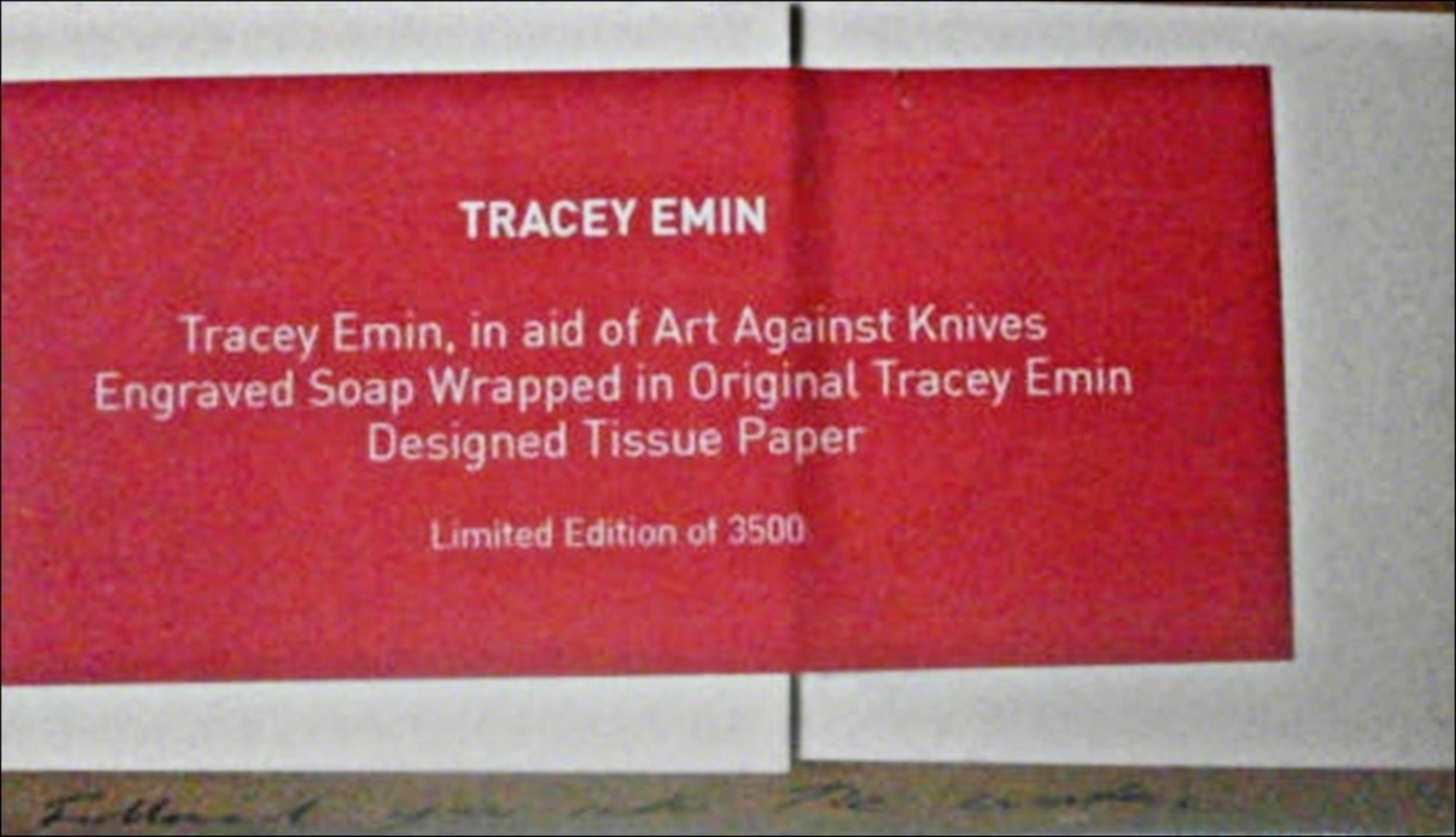 Tracey Emin 
I Could Have Really Loved You, 2011
Limited Edition Engraved Lavender Soap Wrapped in Printed Poem
2 1/2 × 7 × 2 inches
Edition of 3500
Back in 2011, Tracey Emin designed a limited edition engraved soap with original artwork packagiing
