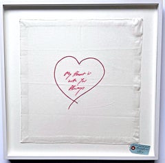 Used My Heart is With You Always, framed textile with hand signed and inscribed tag