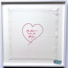 My Heart is With You Always, gerahmtes Textil mit handsigniertem und beschriftetem Etikett