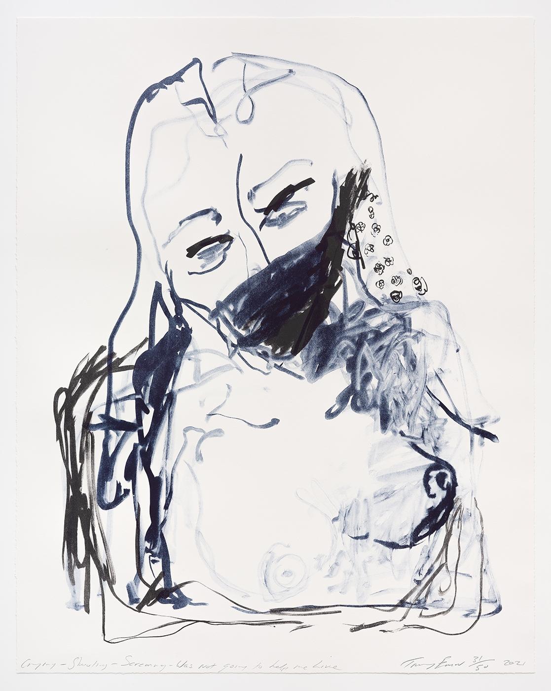 Tracey Emin
Un voyage vers la mort (Portfolio de 10)
2021
Lithographie 2 couleurs sur Somerset Velvet Warm White 400 g/m².
94 × 74 cm (37 × 29.1 in)
Chacune est signée, numérotée et datée par l'artiste.
Edition de 50
En parfait état.

VEUILLEZ NOTER
