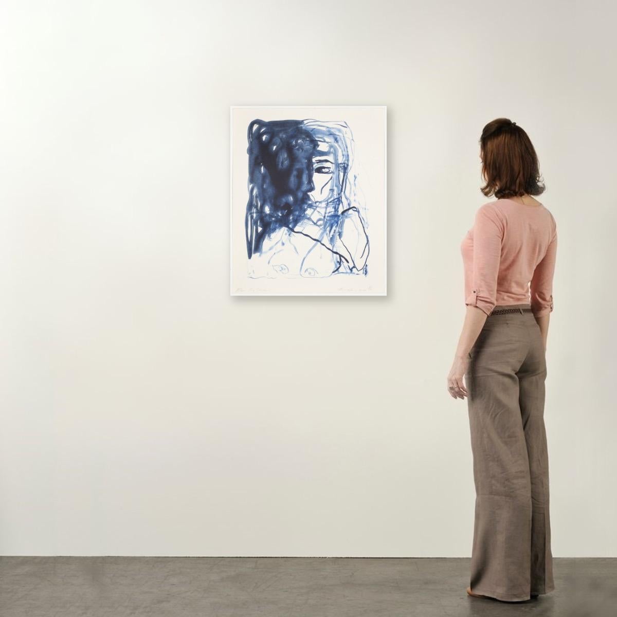 After The Shadow - Emin, Contemporary, YBAs, Lithograph, Blue, Portrait For Sale 1