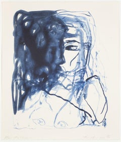 After The Shadow - Emin, Contemporary, YBAs, Lithograph, Blue, Portrait
