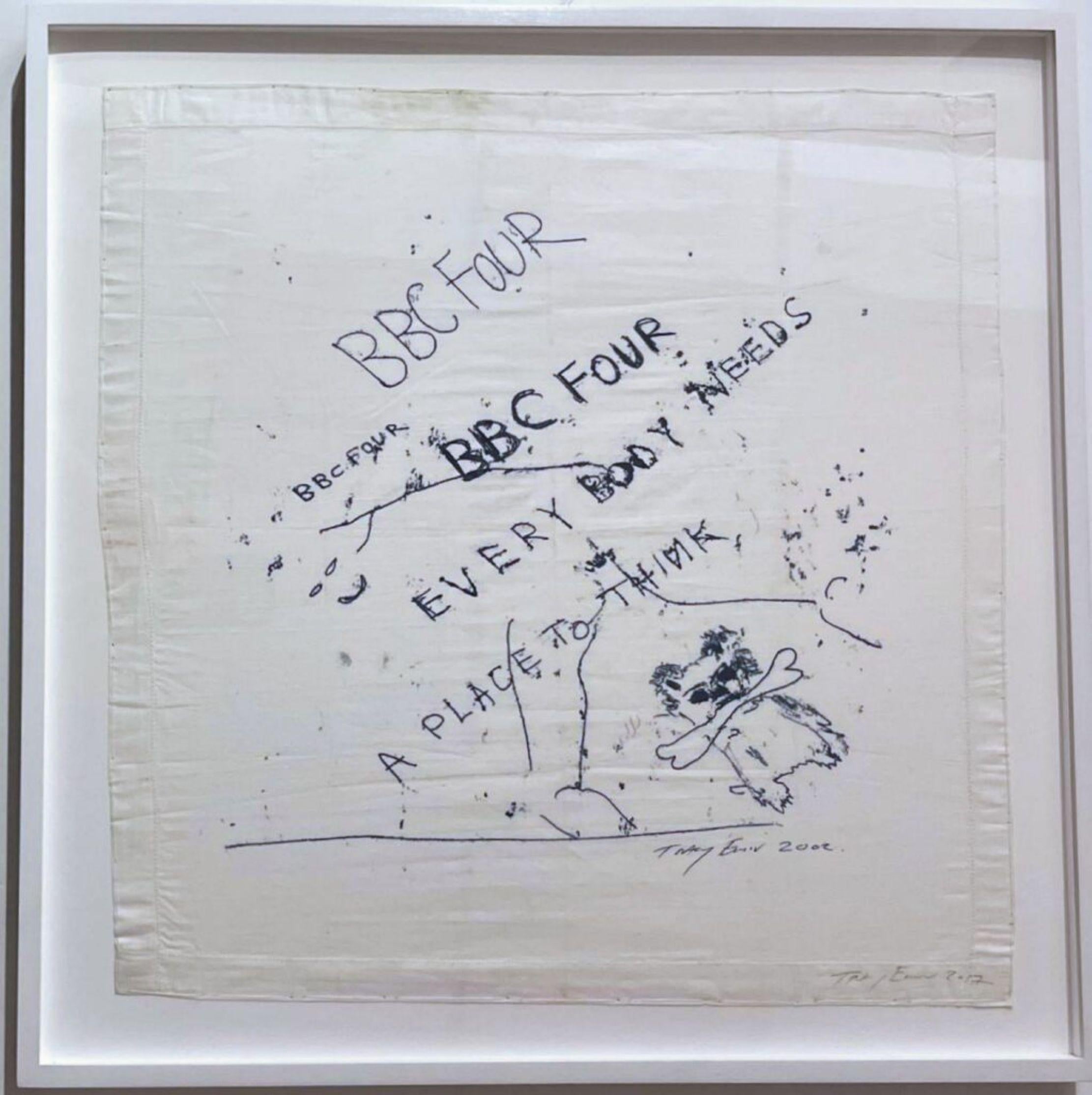 BBC 4 textile (HAND SIGNED and dated by Tracey Emin) screenprinted fabric Framed