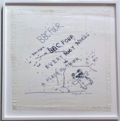 BBC 4 textil (FIRMADO A MANO y fechado por Tracey Emin) tela serigrafiada Enmarcado