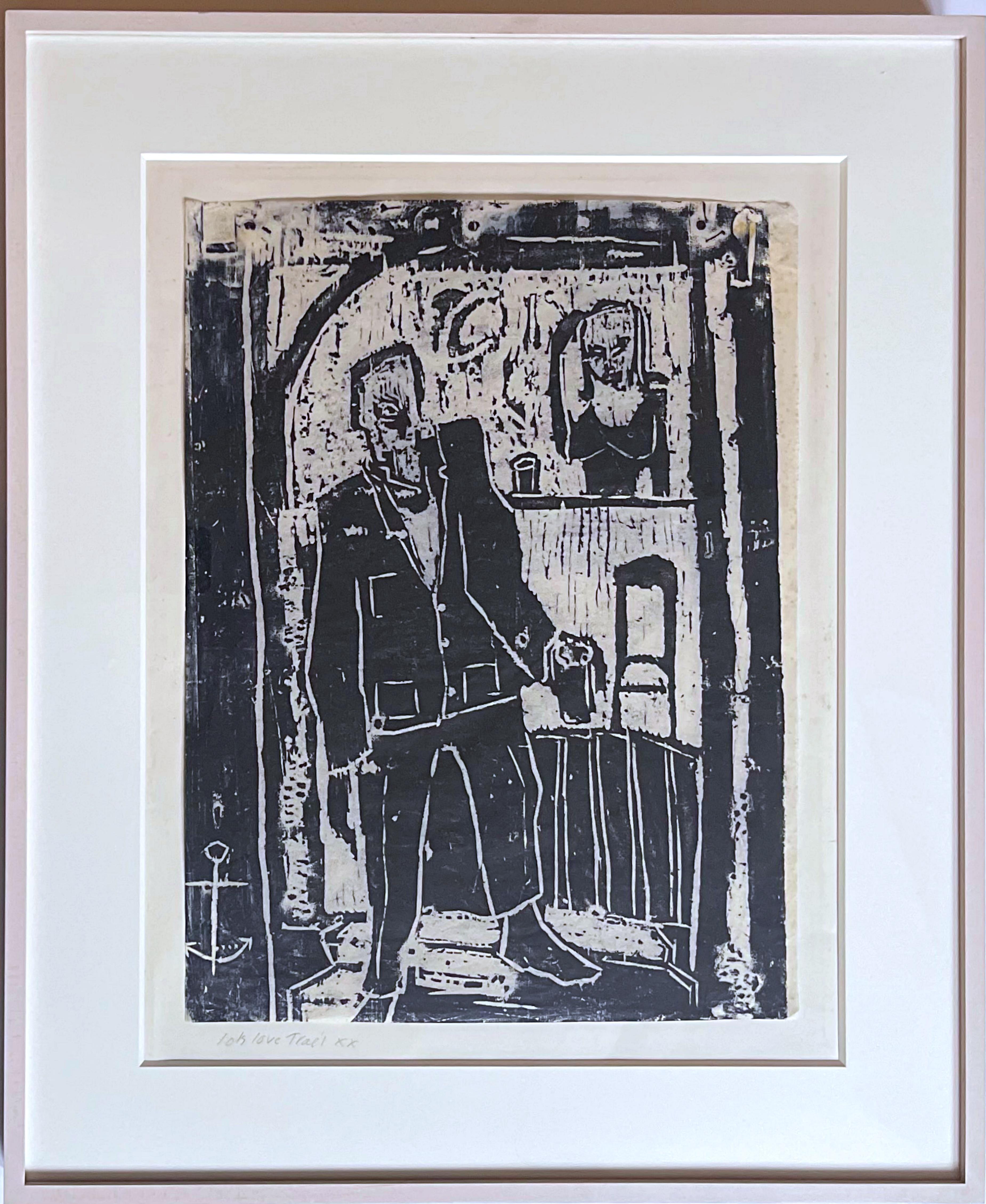 Figurative Print di Tracey Emin - Billy e Traci in un pub, xilografia unica, firmata e iscritta a matita, incorniciata
