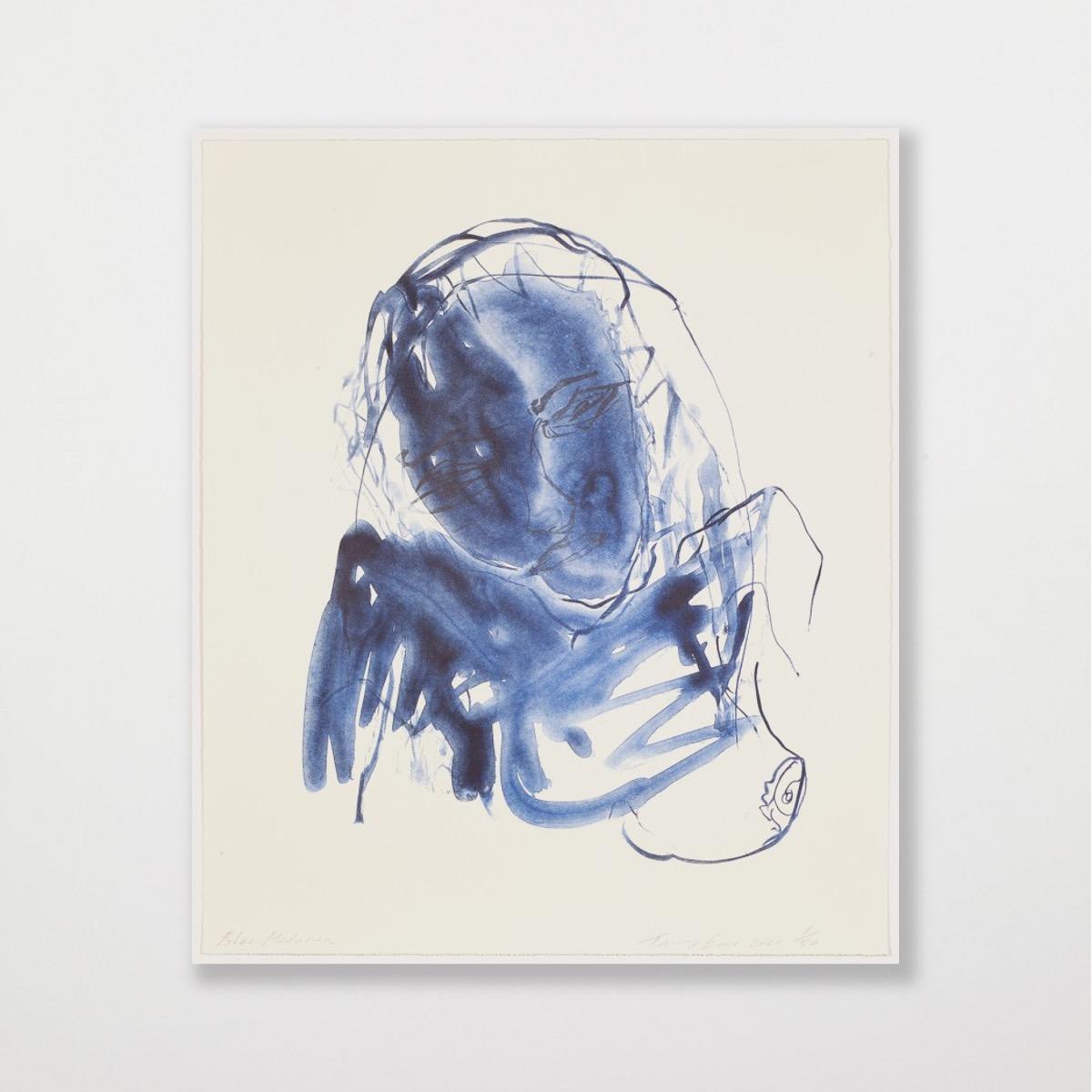 Blue Madonna - Emin, Contemporary, YBAs, Lithograph, Portrait, Black For Sale 2