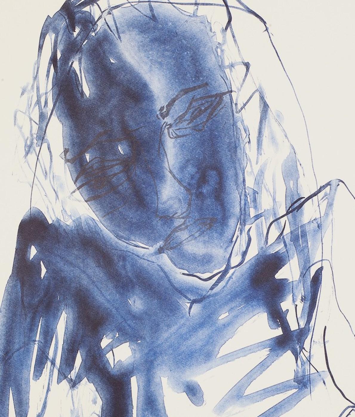 Blaue Madonna - Emin, Zeitgenössisch, YBAs, Lithographie, Porträt, Schwarz – Print von Tracey Emin