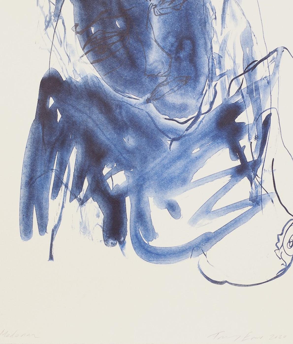 Blue Madonna - Emin, Contemporary, YBAs, Lithograph, Portrait, Black - Young British Artists (YBA) Print by Tracey Emin