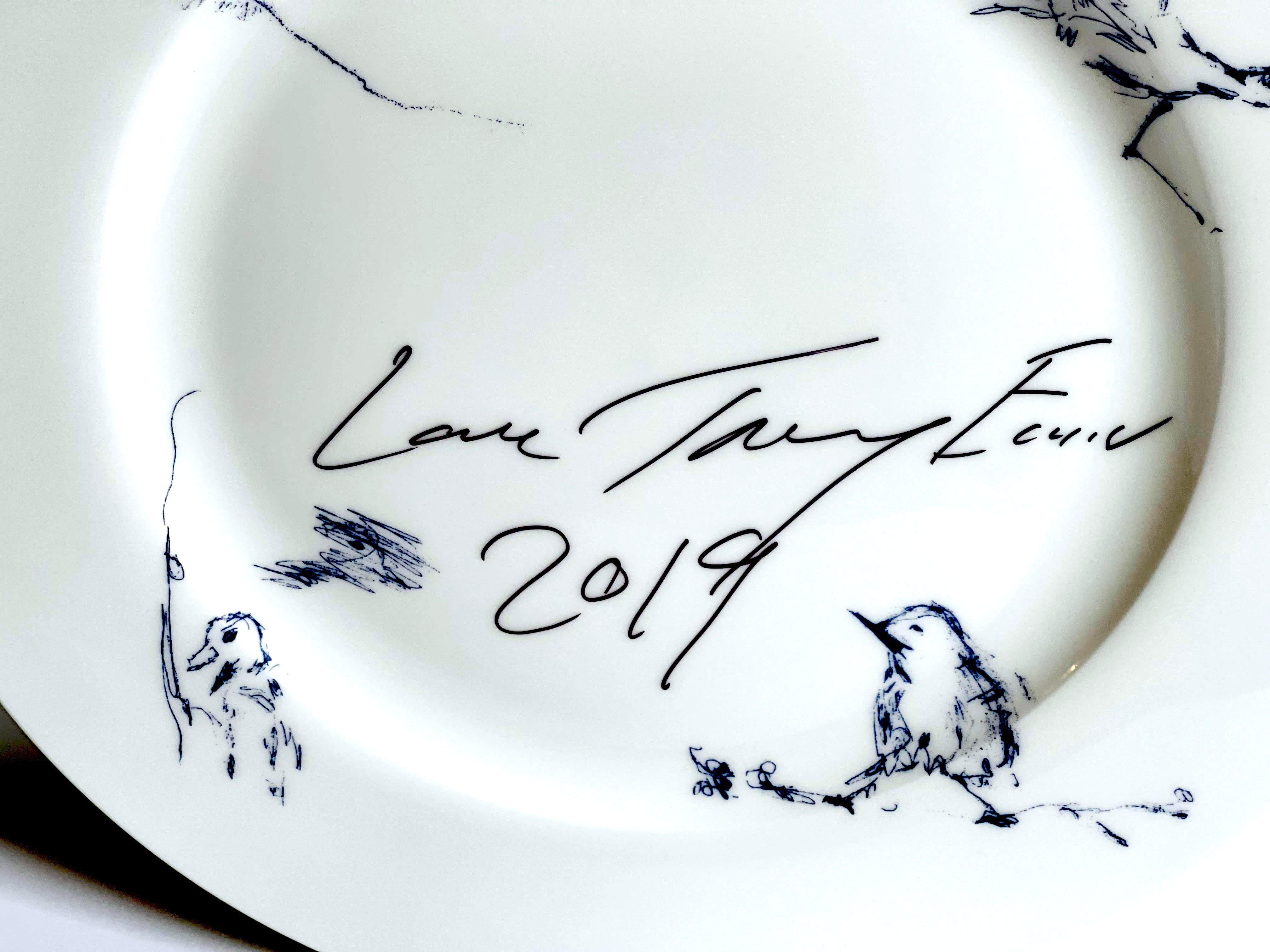 Tracey Emin
Docket and His Bird Collection plate (uniquely hand signed and inscribed by Tracey Emin), 2019
Fine Bone China (Hand signed, warmly inscribed and and dated)
Signed and dated by Tracey Emin: 