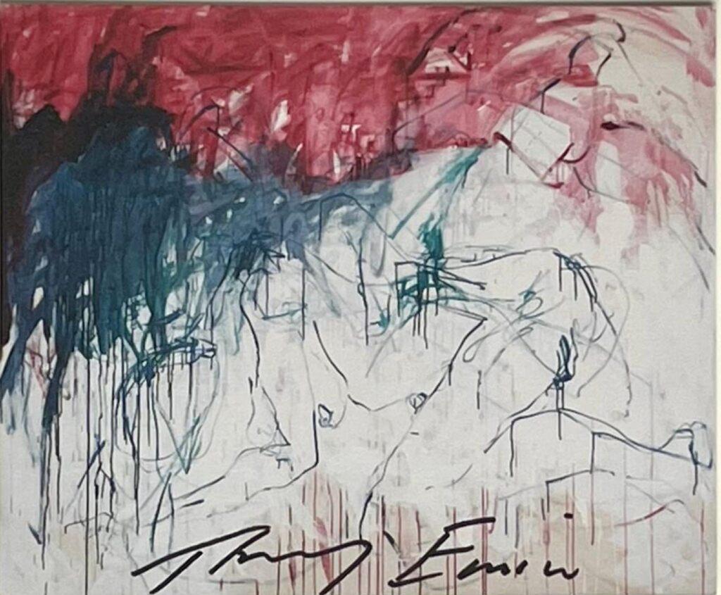 Tracey Emin
It - didnt stop - I didnt stop, 2019, from the exhibition TRACEY EMIN/EDVARD MUNCH: THE LONELINESS OF THE SOUL (hand signed), 2021
Offset lithograph promotional card (hand signed by Tracey Emin)
Signed in black marker on the front
Frame