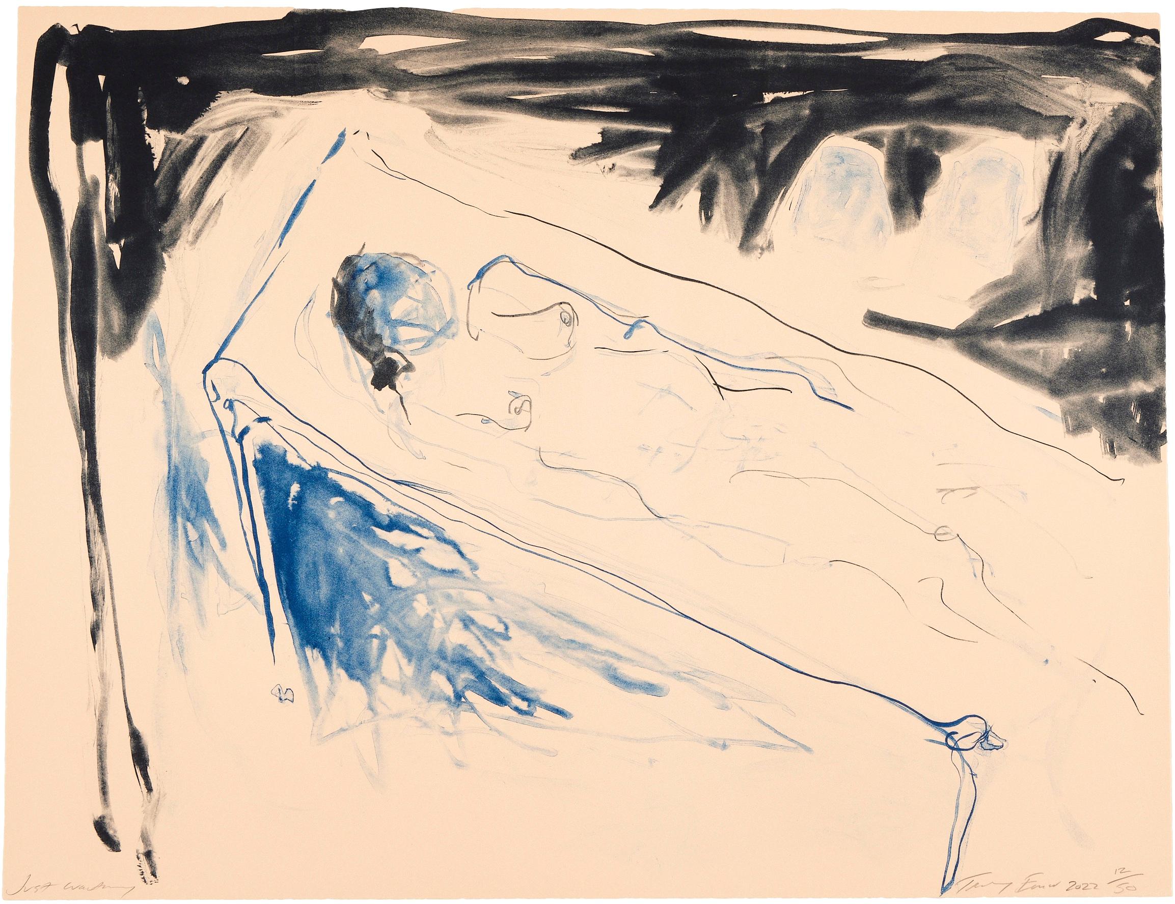 Just Waiting, 2022
Tracey Emin 

Farblithographie, auf Somerset Velvet Warm White 400gsm
Signiert, datiert, betitelt und nummeriert in einer Auflage von 50 Exemplaren
Blatt: 65 × 84 cm (25,6 × 33 Zoll)