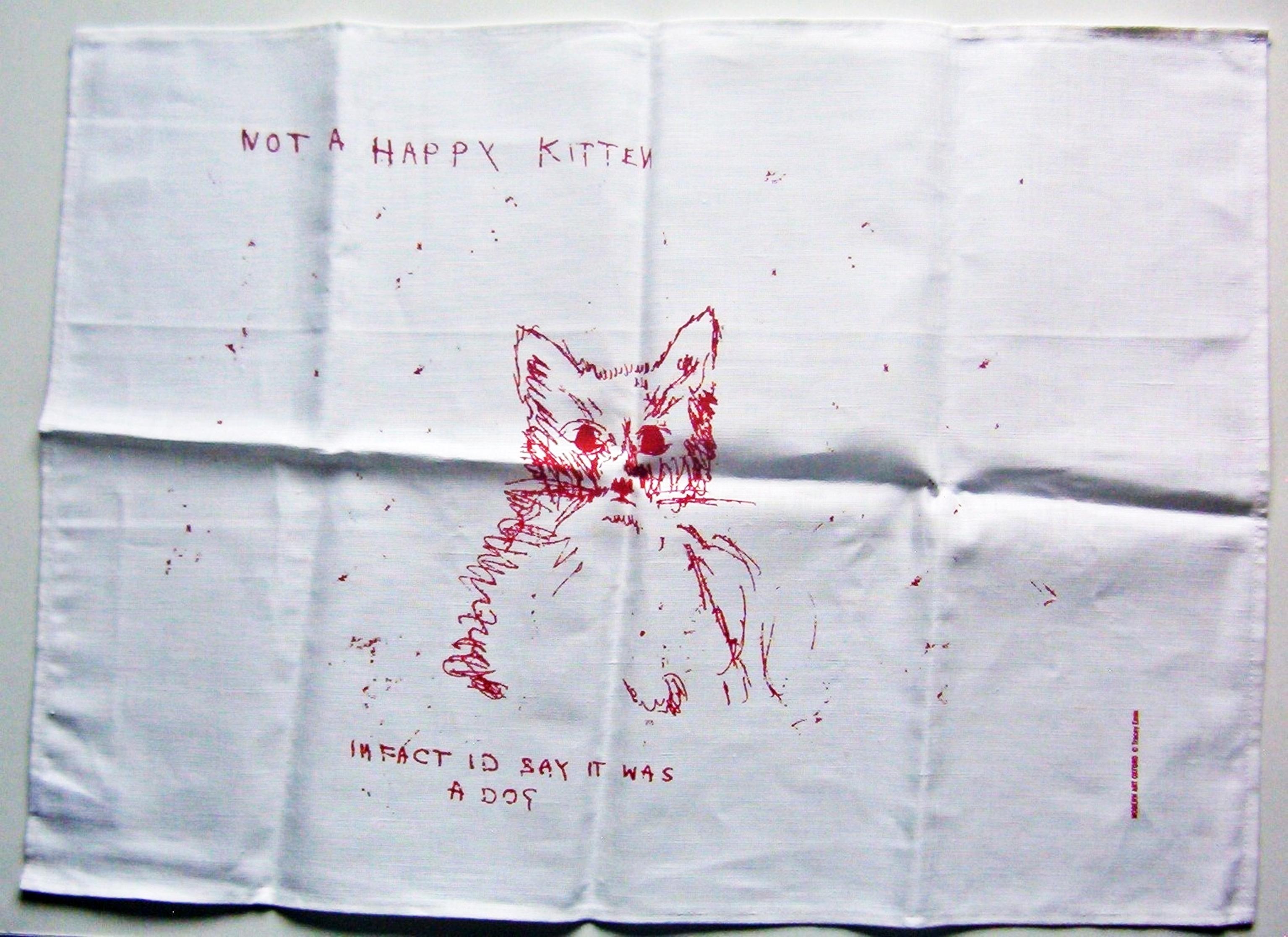 Tracey Emin
Not a Happy Kitten (Rare Vintage Limited Edition Silkscreen on Linen Tea Towel), 2003
Silkscreen on Linen Tea Towel
Bears Tracey Emin printed name and copyright logo in red, far right. (see photo)
19 7/10 × 27 inches
Unframed
This is a